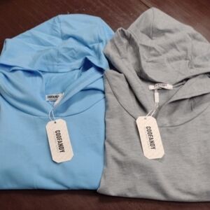 Men's Set 2, Goofandy Light Blue and Gray Sleeveless Hooded Shirt Size L